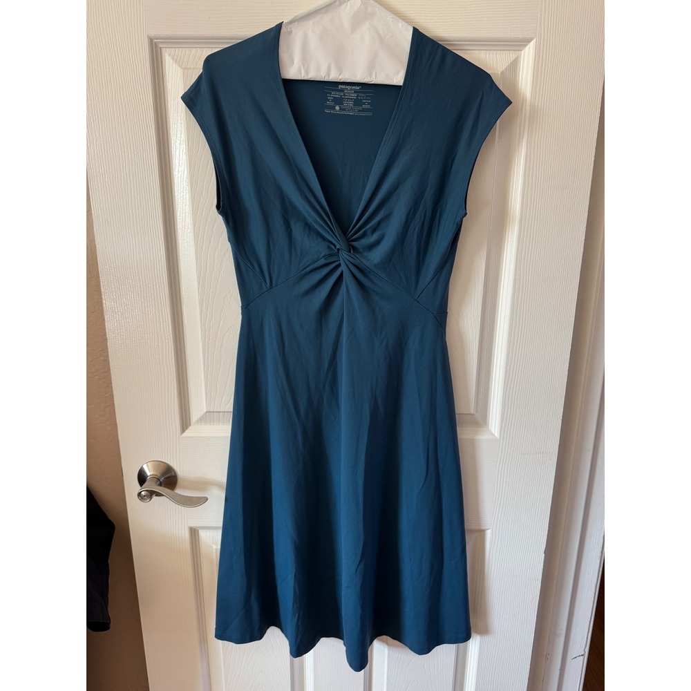 Patagonia‎ Bandha Twist Front V-Neck Dress Teal Womens Size Medium 58729 SP12